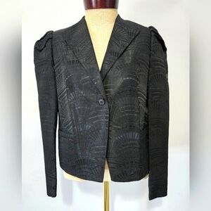 MR. LEONARD VINTAGE Black Blazer with Shell Design and puffed shoulders. Size 10